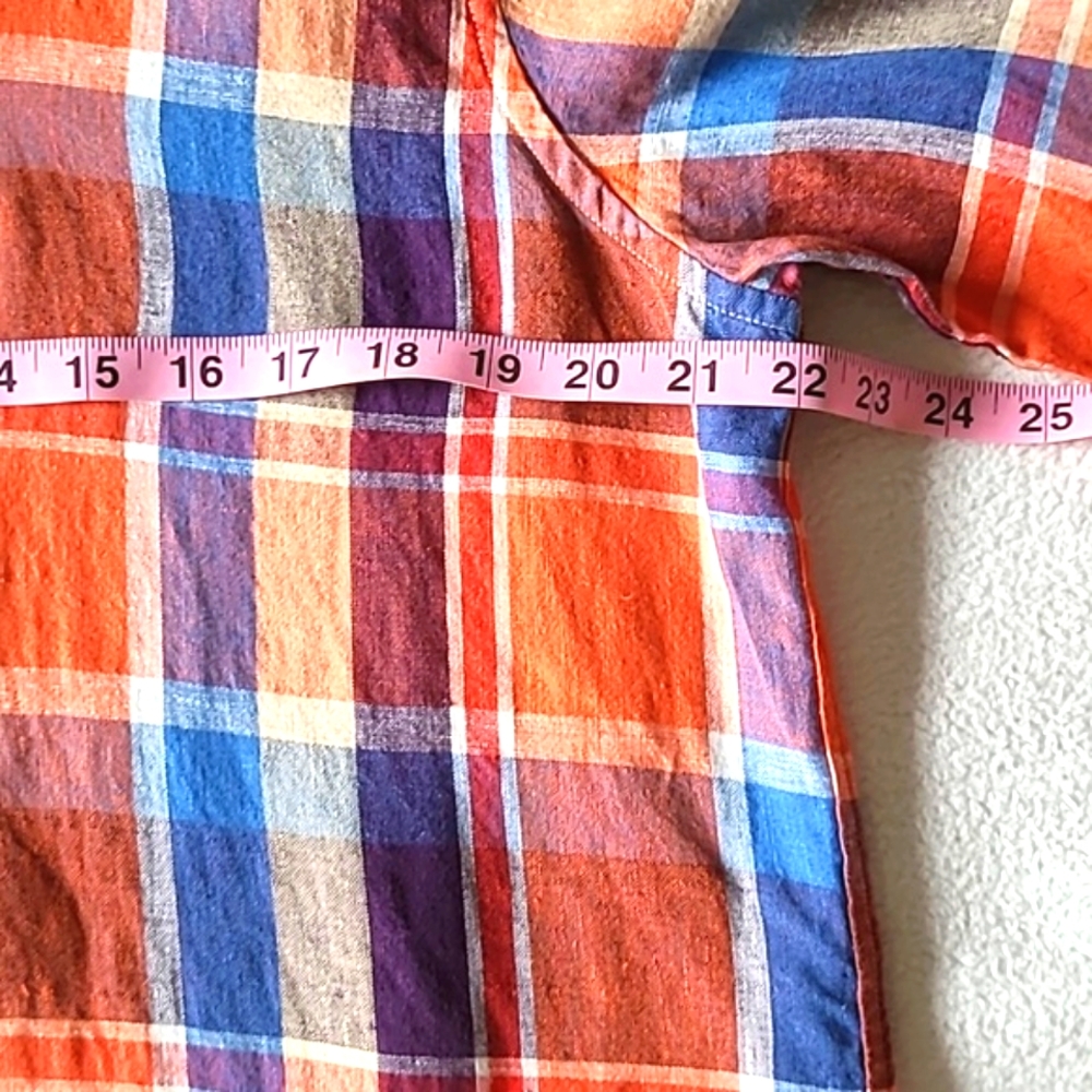 Lauren Ralph Lauren Plaid Linen Shirt. Size Large. Orange/Blue. Western Cowgirl. - Picture 7 of 16